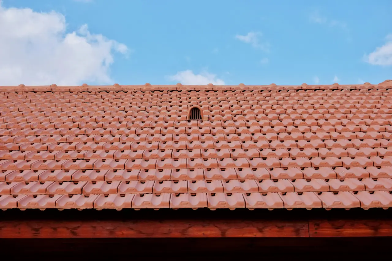 Toiture en tuiles rouges propre sous un ciel dégagé